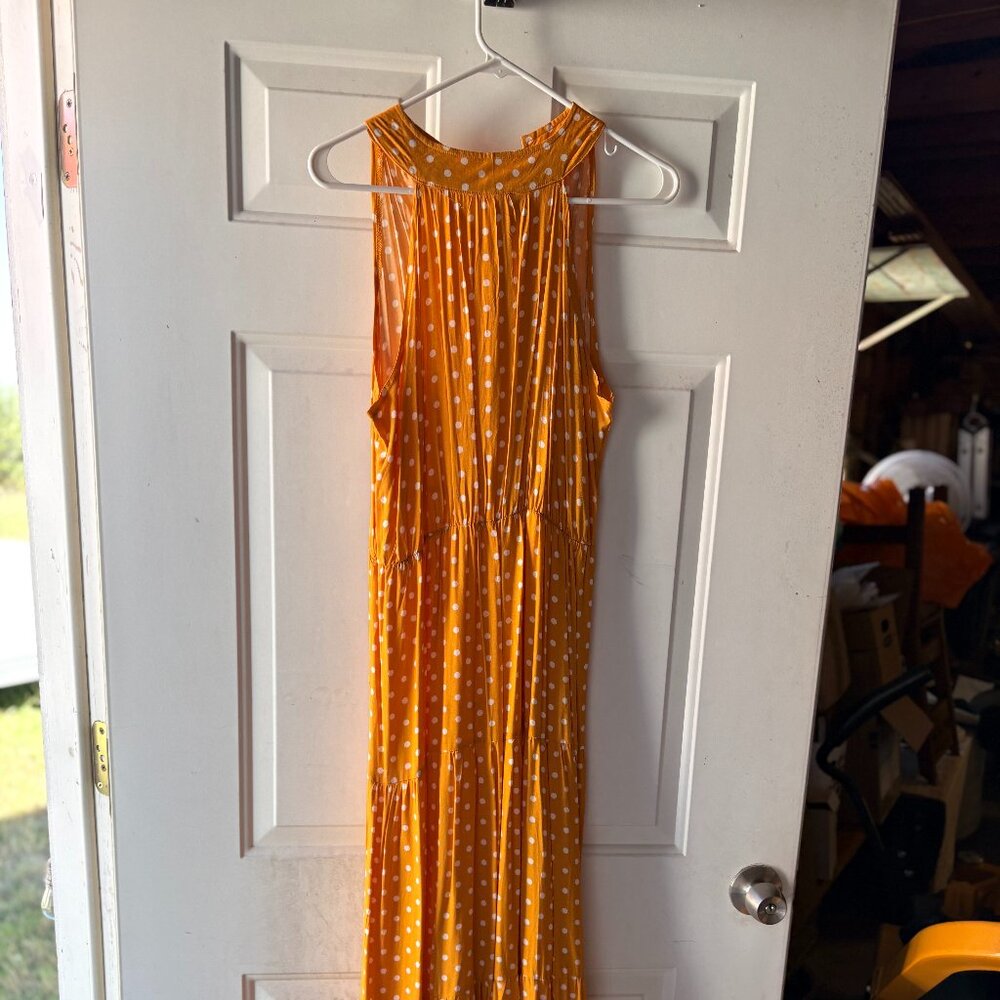 Orange Polka Dot Tiered Maxi Dress